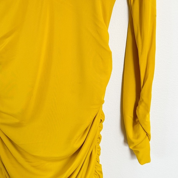 NEW Cinq A Sept Yellow Long Sleeve Ruched V Neck Miah Mini Dress - Picture 6 of 8